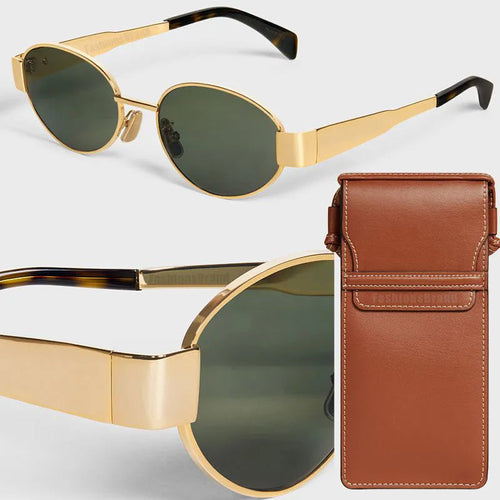 10A Womens Designer Sunglasses Retro Small round Frame Arc De 40235 Oval Frame Sunglasses for Women Metal Mirror Legs Green Lens Fashion Luxury Men Glasses with Box